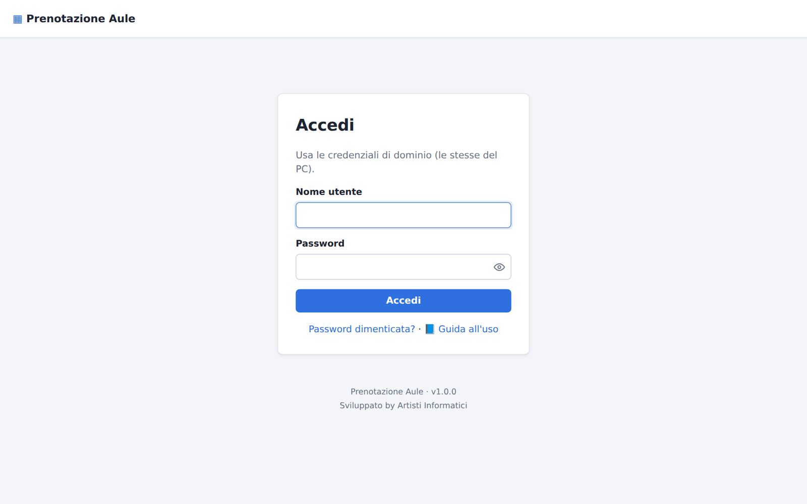 La pagina di accesso